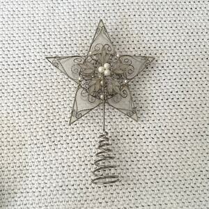 Vintage Metal Wire Capiz Shell Pearl Star Shaped Accent Christmas Tree Topper